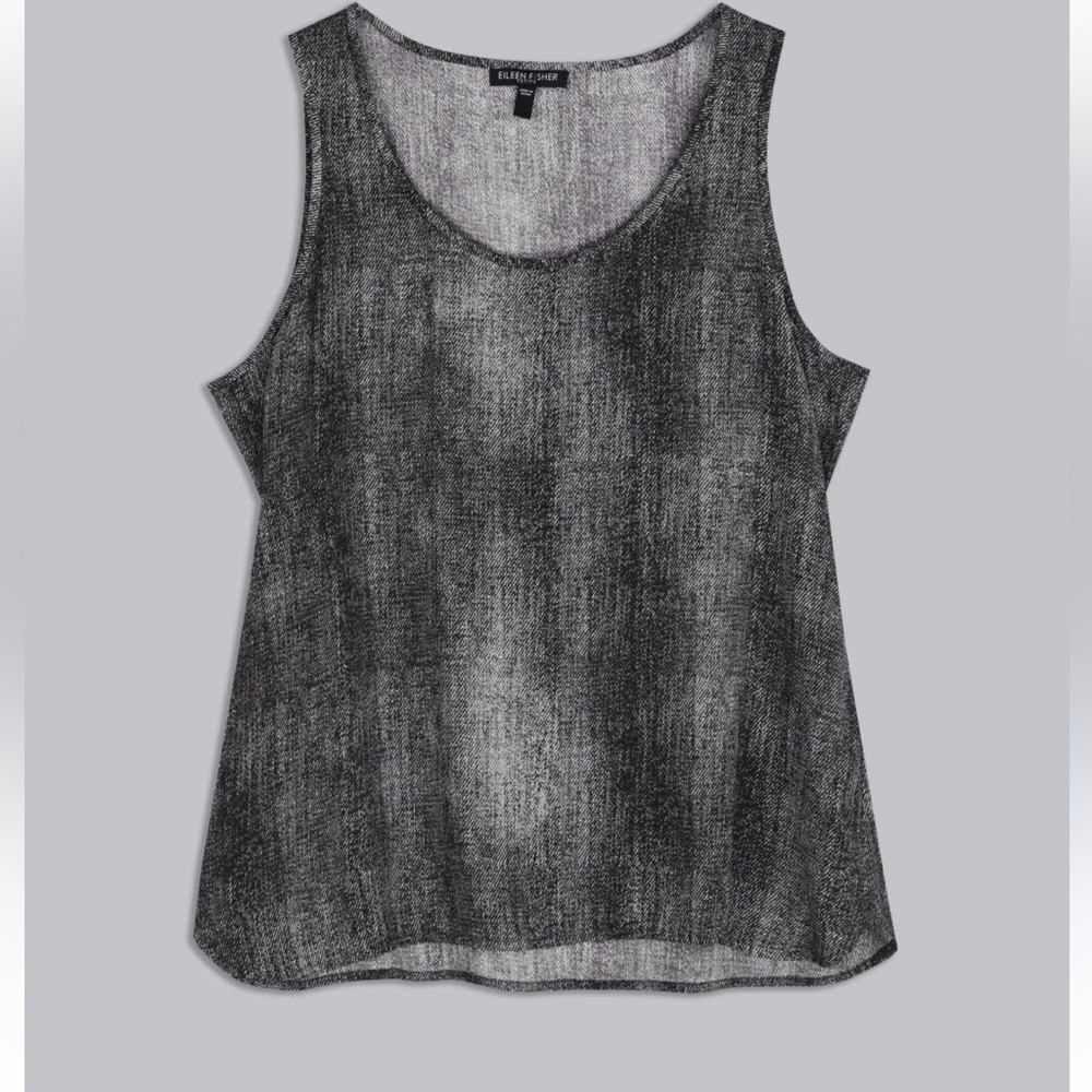 Eileen Fisher 100% silk black and white printed crepe tank lightweight neutral